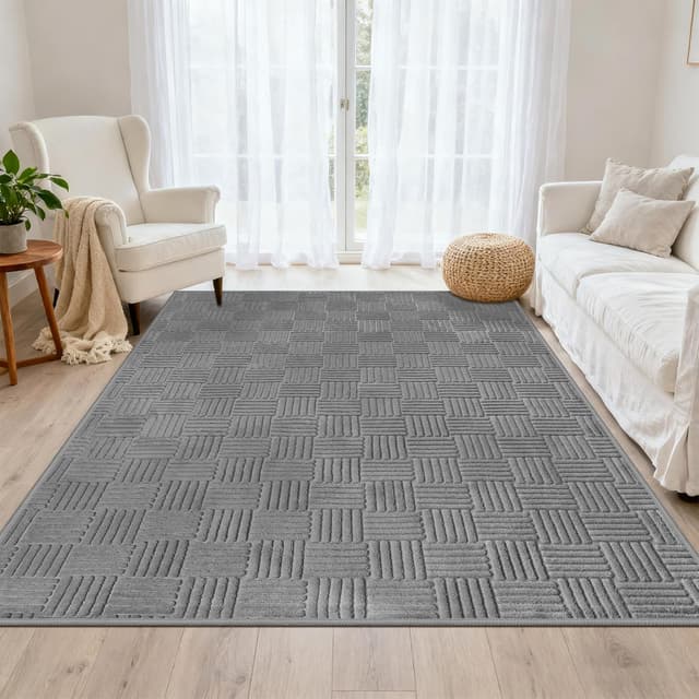 Detalle de VSIWB Living Room Rug 160 x 230 cm in Grey – washable, non-slip and soft fluffy floor mat