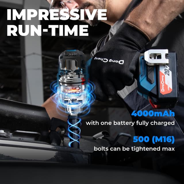Detalle de Dong Cheng 20V Brushless Impact Wrench (Max 488Nm / 360 ft-lbs) with 3-Speed Control – 1/2 inch Kit
