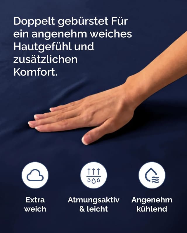 Detalle 1 de Spannbettlaken 200x200 cm Marineblau – extra tief bis 40 cm, Mikrofaser, knitterfrei & Oeko-TEX