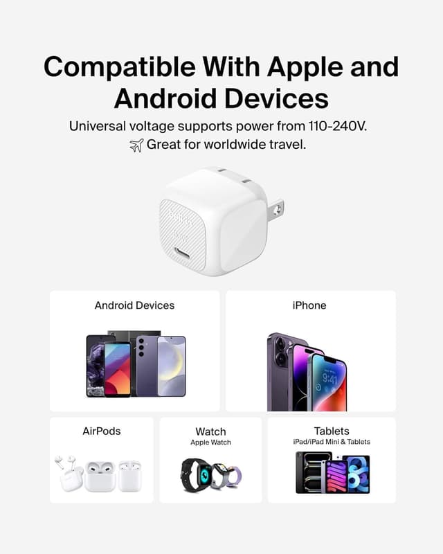 Detalle 2 de Belkin USB-C Charger Block 20W (2-Pack) Fast Charging Wall Charger, Foldable Prongs, USB Power Delivery 3.1, White