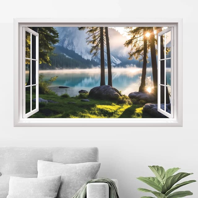 Detalle de HPNIUB 3D Beach Wall Stickers (Sea View Wall Art) – 2-sheet sea scenery mural decal