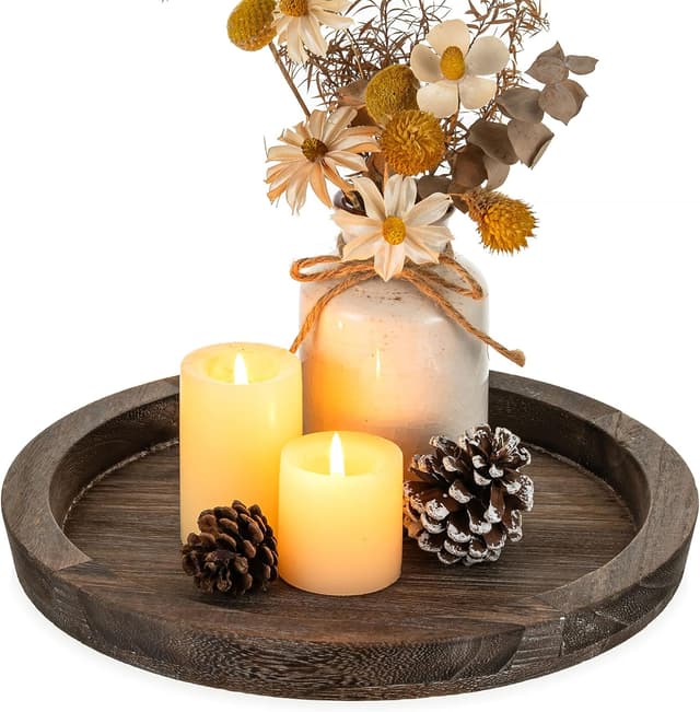 Imagen de Hanobe Wooden Tray for Coffee Table Round Vintage Centerpiece en OfertitasTOP
