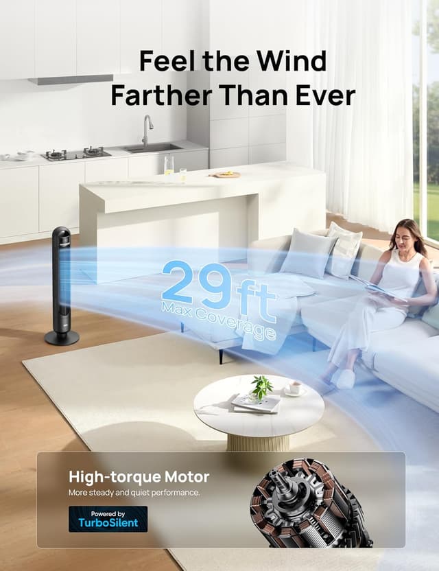 Detalle de Dreo TF117 Tower Fan 90° Oscillating, 4 Speeds 🌀