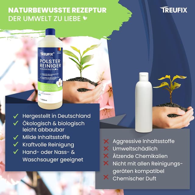 Detalle de Treufix Polsterreiniger Konzentrat für Sofa, Couch & Matratzen (1L) – für Waschsauger, Nasssauger & Handreinigung