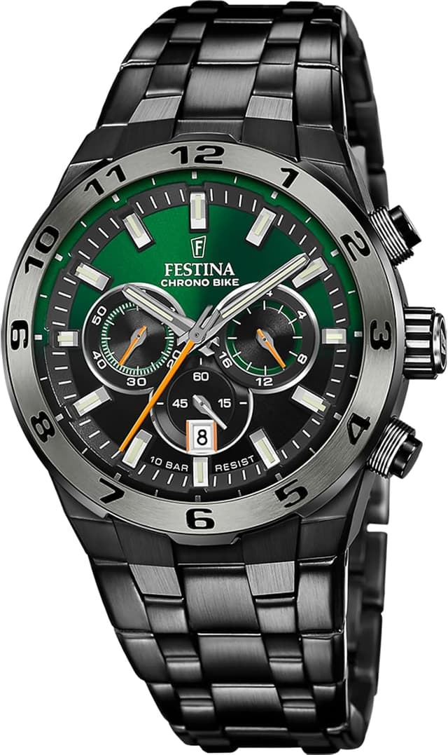 Detalle de Festina Herren-Uhr analog F20673/2 Chronograph – schwarzer Edelstahl (316L), Quarz, Mineralglas, 10 ATM