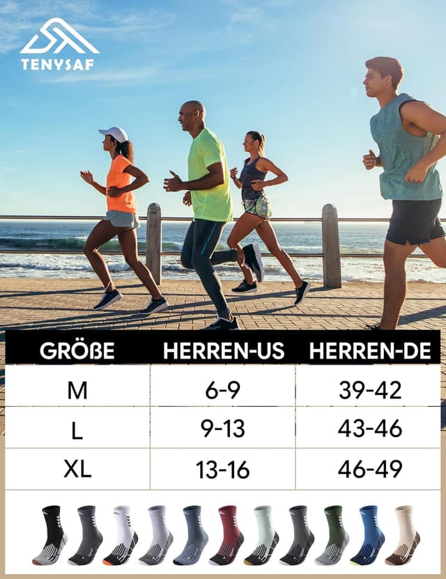 Detalle 2 de Lounwee Kompressions-Laufsocken (Crew) für Herren & Damen – gepolstert, 3er-Pack für Arbeit, Wandern & Basketball