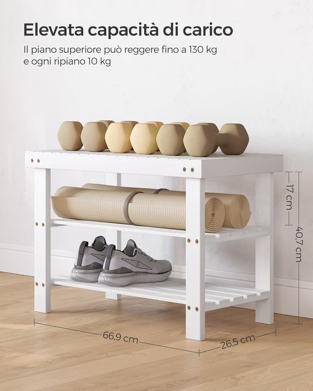Detalle de SONGMICS Panca Portascarpe in bambù a 3 livelli LBS004W01, bianca