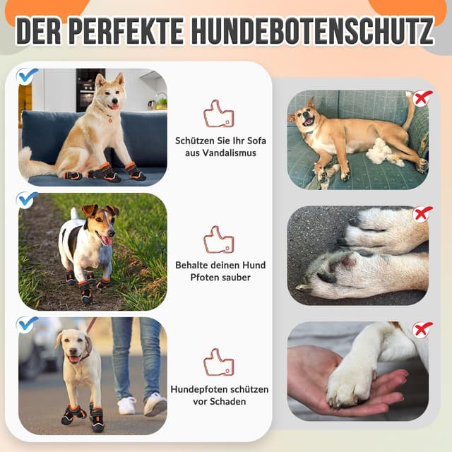 Thumbnail 6 de Eyein Hundeschuhe Pfotenschutz (2 Stück) atmungsaktiv mit rutschfester Sohle und reflektierendem Klettverschluss, Orange – Größe 5
