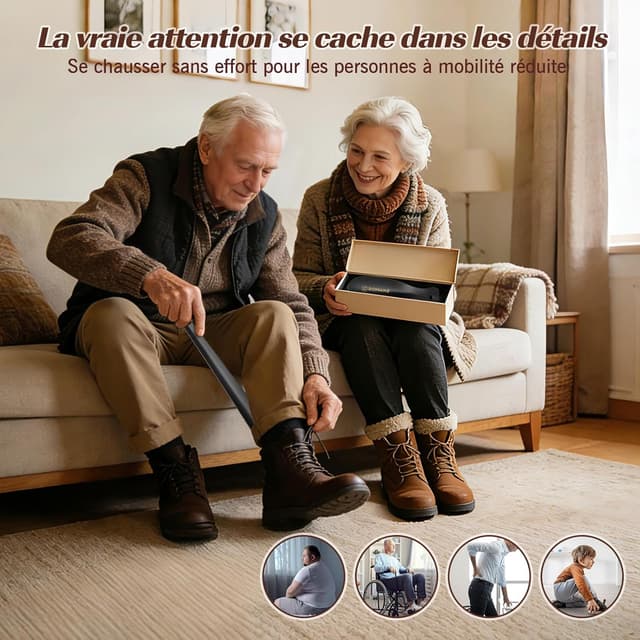 Detalle de ZOMAKE Chausse-pied métal 42 cm — manche long en cuir