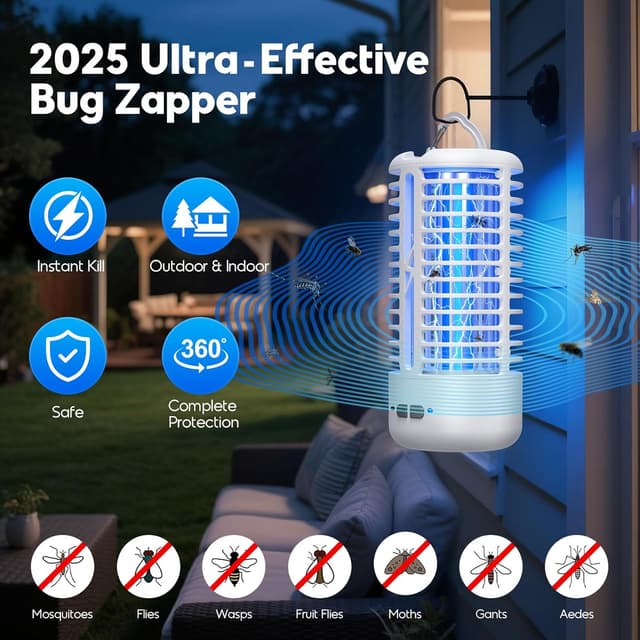 Detalle 2 de Lampada Antizanzare Elettrica 3000V UV sospendibile con gancio, IPX4 – Bianco