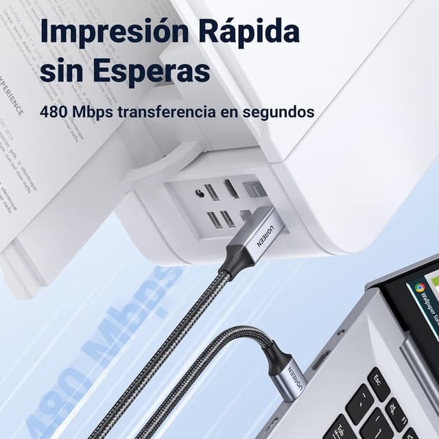 Detalle de UGREEN Cable impresora USB A a B 3 metros