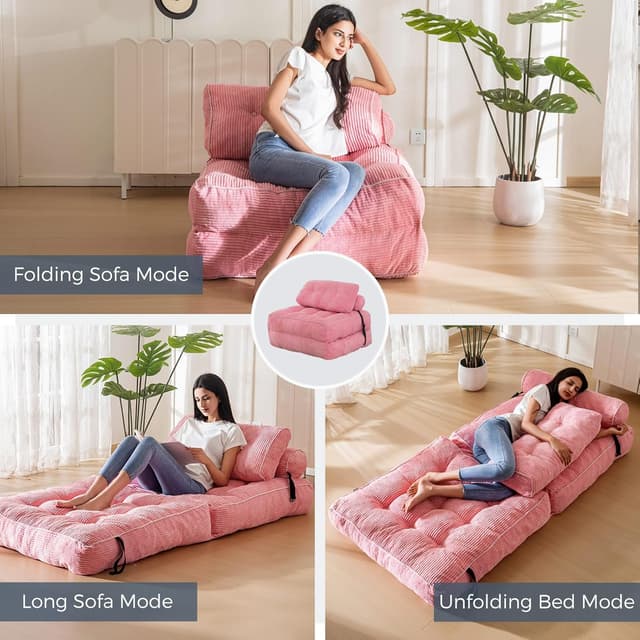 Detalle de MAXYOYO Folding Sofa Bed – Convertible Sleeper Chair Bed in Pink