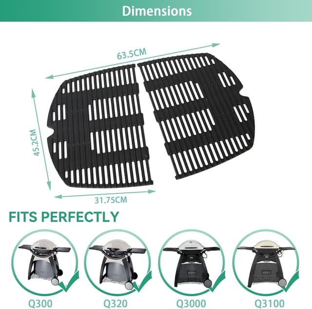 Detalle 2 de COGRICHBF Gusseisen-Grillrost als Ersatz für Weber Q300/Q320 (2er-Set, 45,2 x 32 cm)