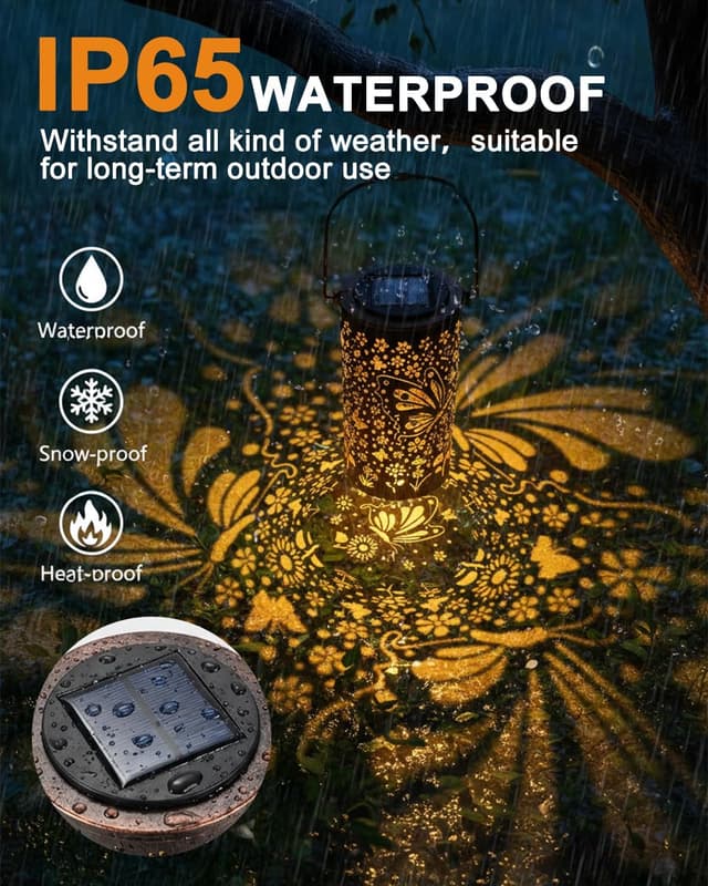 Detalle 2 de Lorrtta Solar Lantern Outdoor Garden (Butterfly & Sunflower) – IP65 Waterproof Solar Garden Light with 800mAh Battery