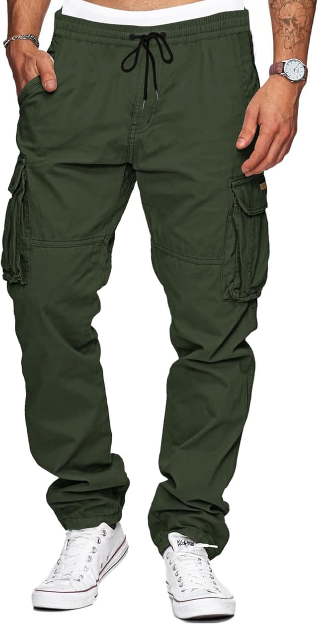 Detalle de TARAINYA Cargohose Herren aus Baumwolle mit Stretch, Baggy Fit und Kordelzug