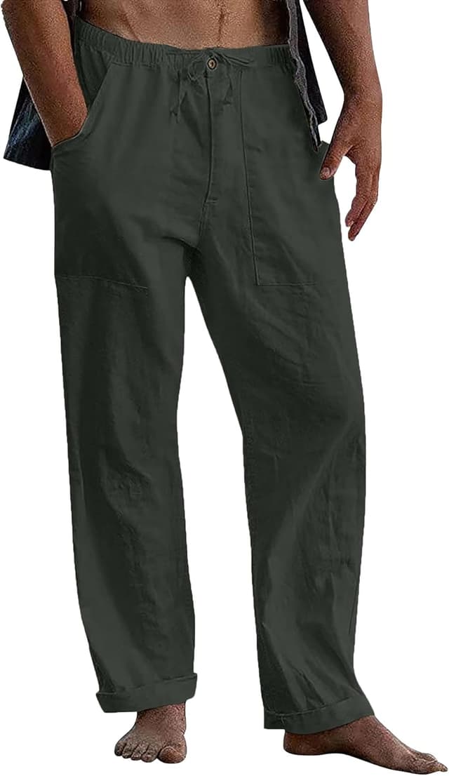 Detalle de Pantalon en lin LVCBL pour homme, ample et décontracté, été/automne