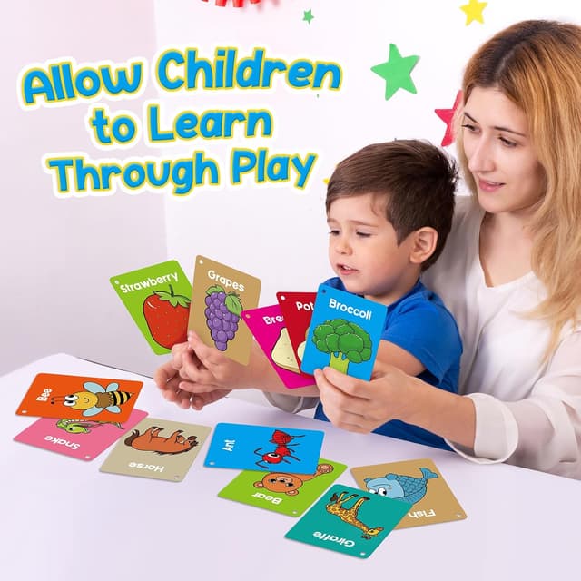 Detalle de Torlam Toddler Flash Cards (60 Double-Sided Cards) for Alphabet, Numbers, Shapes, Colors & First Words