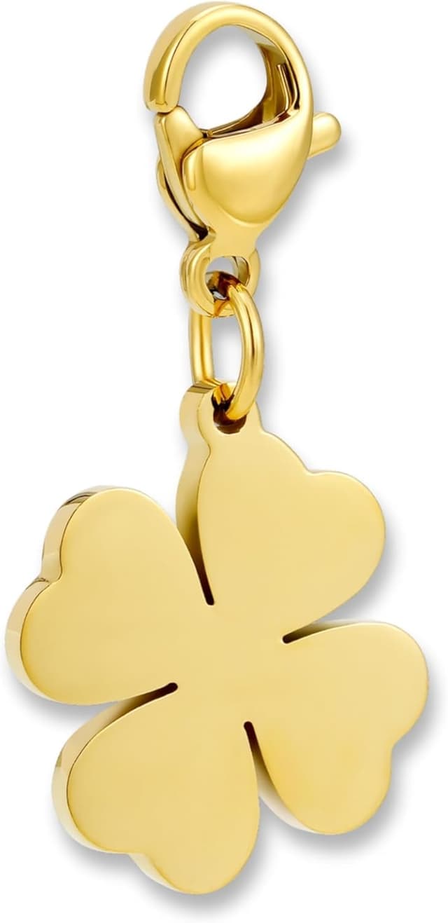 Detalle de Pendentif charms trèfle doré en acier inoxydable 316L avec fermoir mousqueton