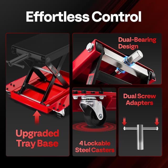 Detalle de VIVOHOME 500KG Heavy Duty Wide Deck Motorcycle Lift Jack with Dolly and Hand Crank