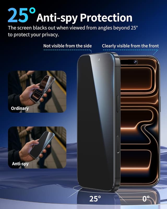 Detalle de NIMASO Privacy Screen Protector for iPhone 17 Pro Max (6.9-inch) – 9H Tempered Glass, Anti-Spy, Privacy (2 Pack)