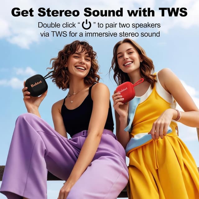 Detalle de Bobtot Portable Wireless Bluetooth Speakers (IPX7) with 16 Hours Playtime, Built-in Mic & TWS — Black