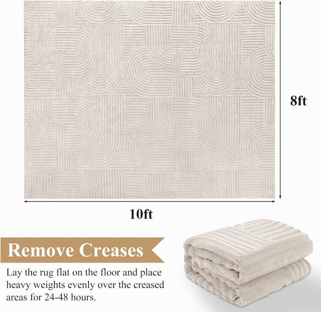 Detalle 2 de Pauwer 8x10 Washable Area Rug, Non-Slip Low-Pile Boho Beige (Machine Washable, Living Room/Bedroom)