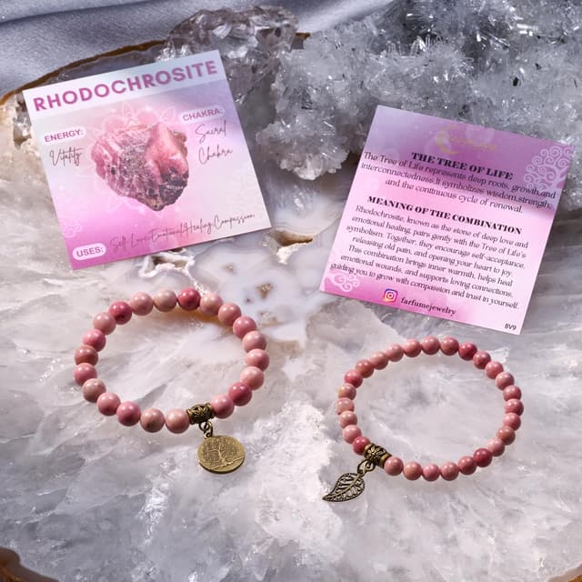 Detalle de Farfume Chakra Bracelets for Women (Crystal & Natural Gemstone) – Double Bracelet Set