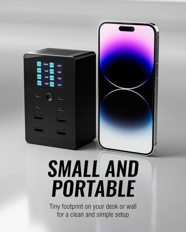 Detalle 2 de SABRENT AX-8PTC station de charge rapide 252 W à 8 ports avec écran LCD