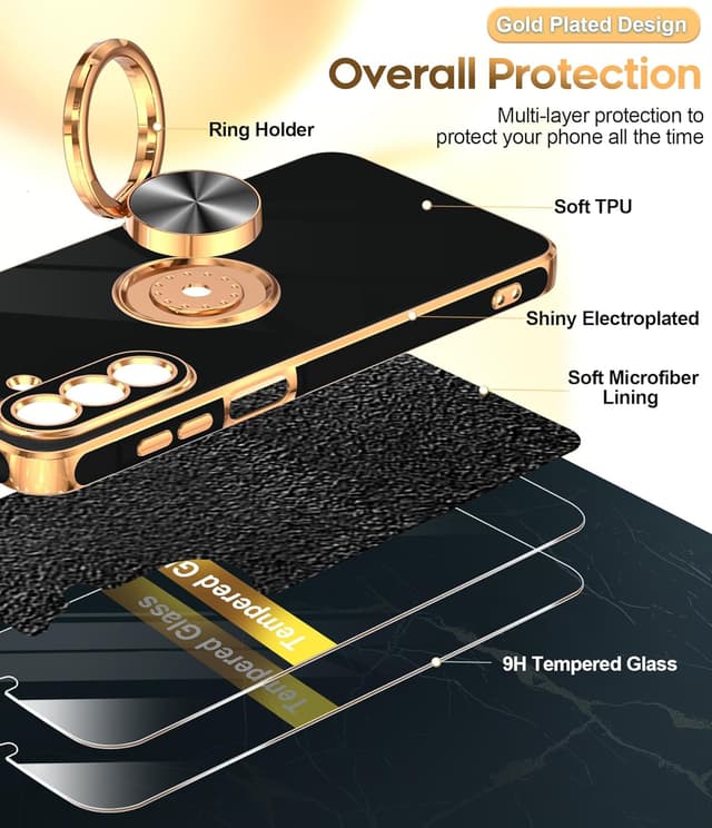 Detalle de LeYi Galaxy A17 5G Phone Case (2-Pack Tempered Glass) with 360° Rotatable Ring Holder Magnetic Kickstand