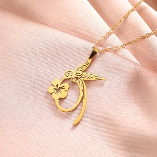 Detalle 2 de Dreamtimes Collar colgante Colibrí Cardenal con flor (oro) para mujeres