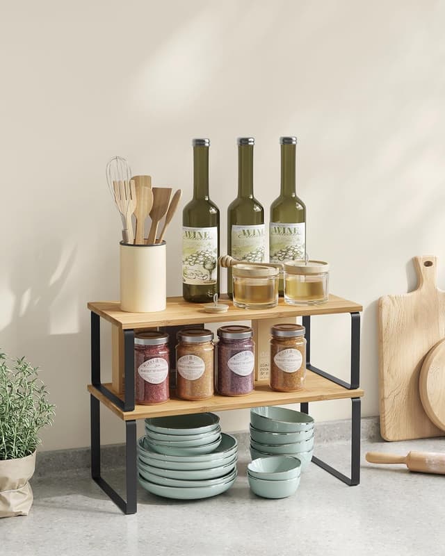 Detalle 2 de SONGMICS KCS200B01 Spice Rack set of 2 cupboard shelf organisers (expandable, stackable)