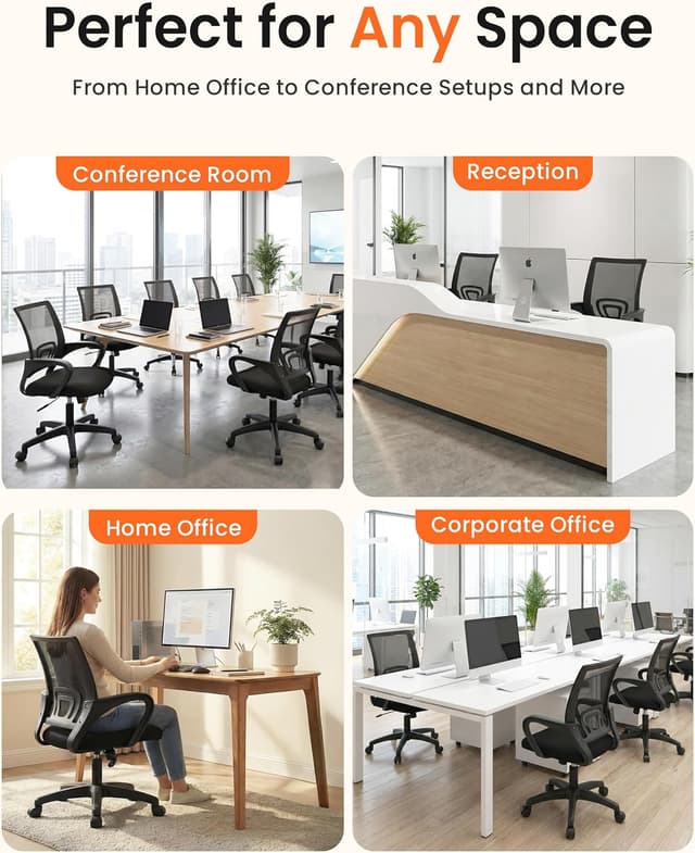 Thumbnail 6 de NEO CHAIR Office Desk Computer Chair with Breathable Mesh, Adjustable Lumbar Support, and Swivel Wheels (Black)