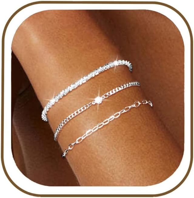 Detalle de MUCCA Lot de 3 bracelets empilables en argent 925 pour femme, réglables et hypoallergéniques
