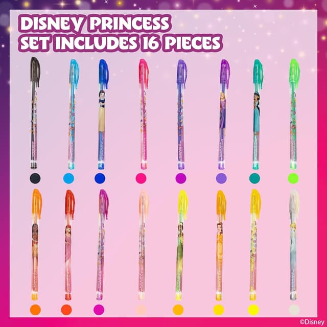 Detalle 2 de Townley Girl Disney Princess 16-Piece Glitter Pen Body Art Set (Glittery & Bright Colours), Ages 3
