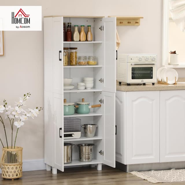 Detalle de HOMCOM armoire de cuisine/buffet blanc moderne avec 4 portes et étagères réglables