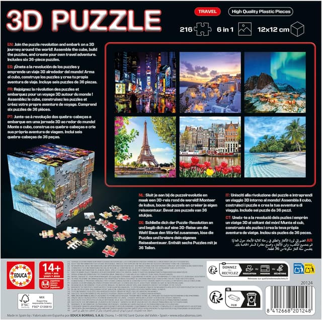 Detalle de Educa 3D Puzzle Reise: Würfel-Puzzle mit 216 Teilen (ab 6 Jahren)