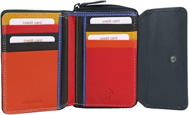 Detalle de Portefeuille femme Laura Biagiotti en cuir véritable – intérieur multicolore, spacieux avec boîte cadeau