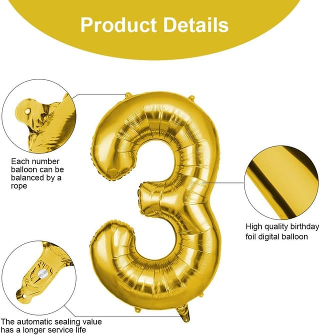 Detalle de OFFCUP Ballon Chiffre 3 Or 101 cm đ