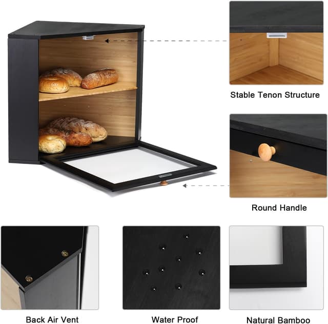 Thumbnail 3 de Leader Accessories Corner Bamboo Bread Bin 12.6"