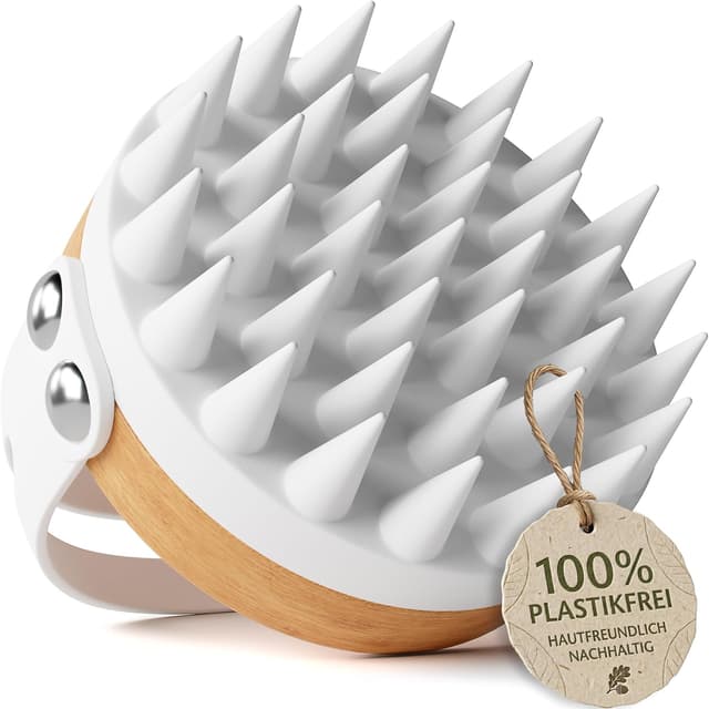 Detalle de HELDSON Premium Kopfhaut-Massagebürste (FSC® 100%) – Kopfmassage und Scalp Scrub für die Haarpflege, Opalweiß