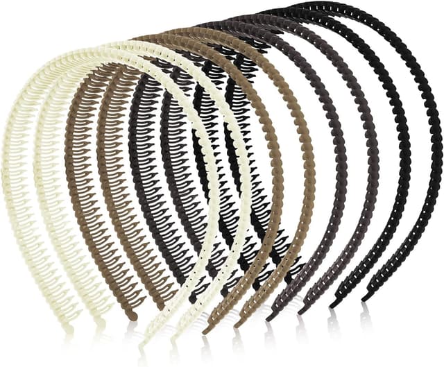 Detalle de LOPHE lot de 8 serre-têtes zigzag anti-glisse ABS (noir, café, caqui, blanc cassé) pour yoga, fitness et maquillage