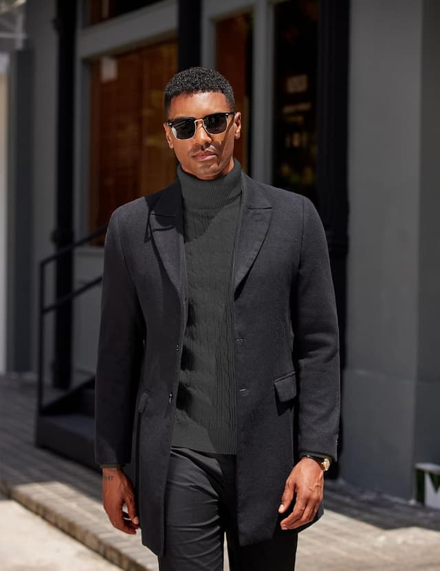 Detalle de COOFANDY men’s turtleneck cable knit jumper – slim fit roll neck for winter layering