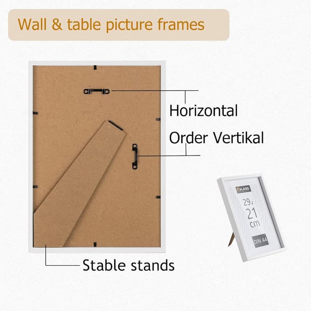 Detalle 2 de Walasis Bilderrahmen A4 Weiß – 3er-Set MDF Holzrahmen (21×29,7 cm) mit Aufhängung