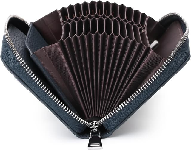 Detalle 2 de SENDEFN RFID leather credit card holder purse with 24 slots, wrist strap & coin pocket