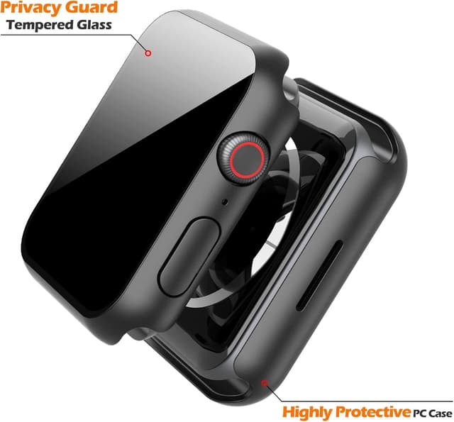 Detalle de Misxi 2-Pack All-Around Protective Privacy PC Case for Apple Watch Series 11 & Series 10 (42mm) with Anti-Spy Tempered Glass (Black)