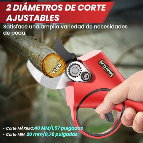 Thumbnail 1 de Tijeras de Podar Eléctricas, 40mm Tijeras de Podar Bateria Hoja SK7, Potentes 800W Motor Sin Escobillas, 2 Baterías 2000mAh 21V, 6-8H de Autonomía, Ligera y Mano Única, para Árboles Frutales,Viñas