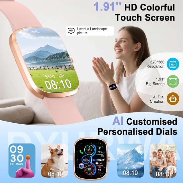 Detalle de IA Montre connectée pour Femme/Homme avec ChatGPT, écran 1,91" et appels Bluetooth (IP68) – FitCloudPro