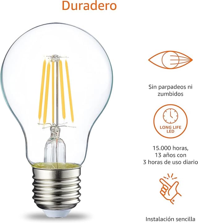 Detalle 2 de Amazon Basics Bombilla LED E27 Edison 4.3W Pack de 6