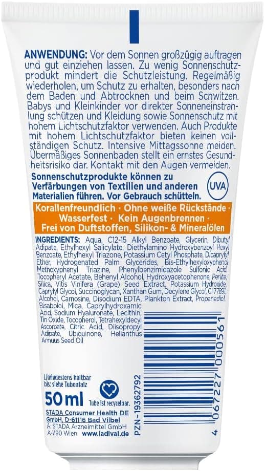 Detalle de STADA Ladival Sonnenschutz-Lotion Gesicht LSF 30 für empfindliche & normale Haut (50 ml)