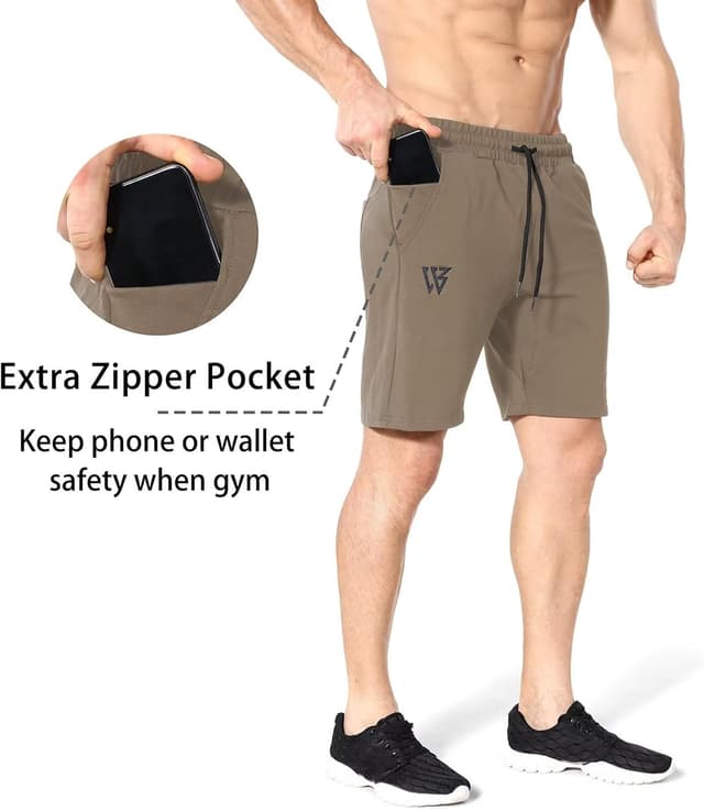 Detalle de ZENWILL Mens Gym Shorts with Zip Pockets